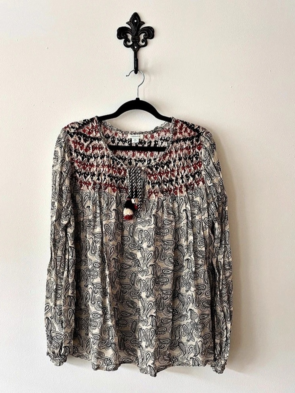 Sundance Paisley Long Sleeve Blouse in Cream & Red Size Small